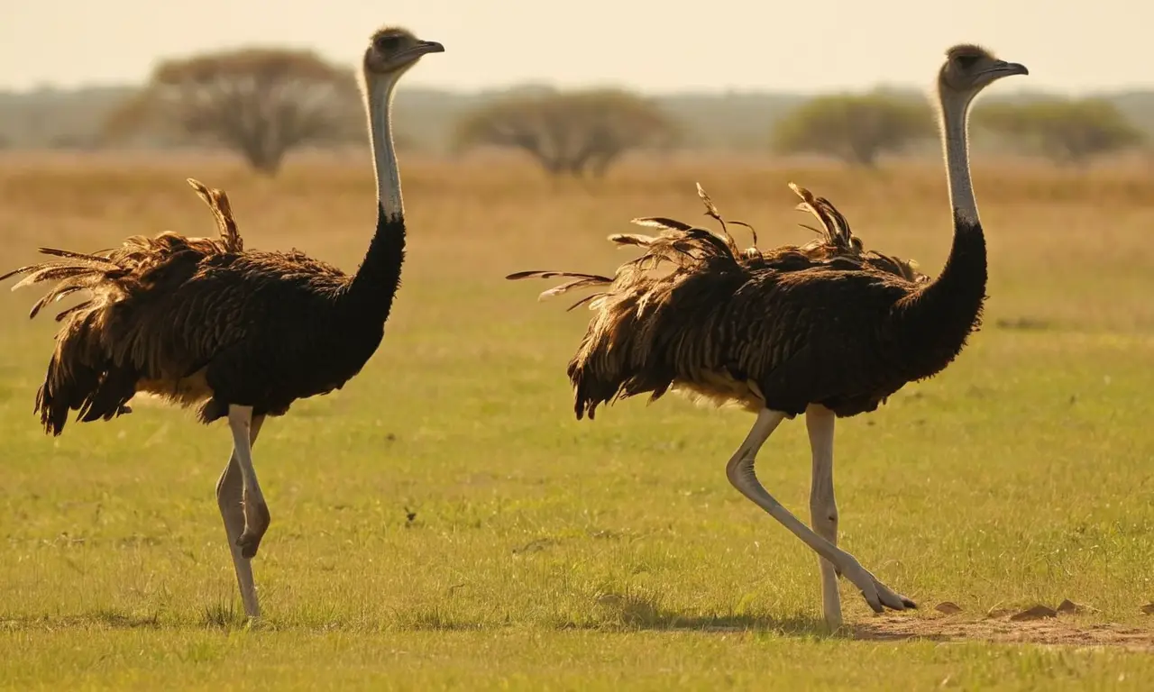 Ostriches corren elegantemente por la sabana