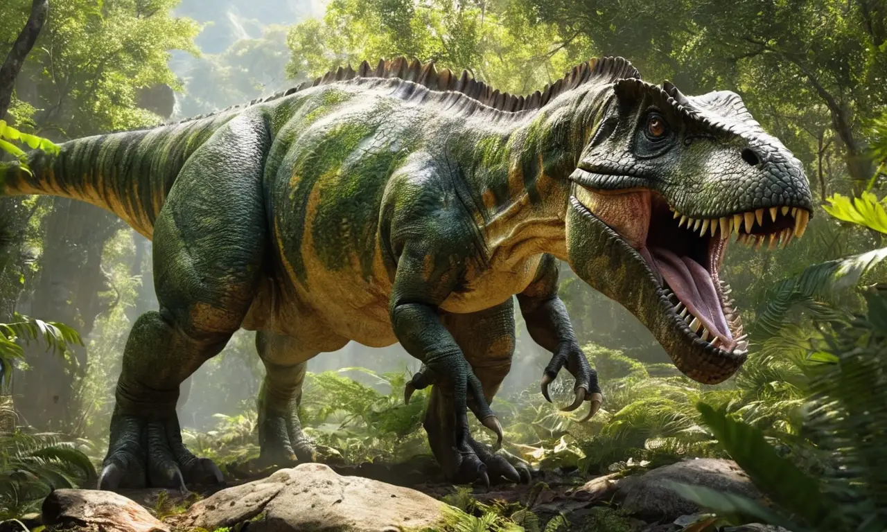 Tiranosaurio rex majestuoso en un paisaje vibrante