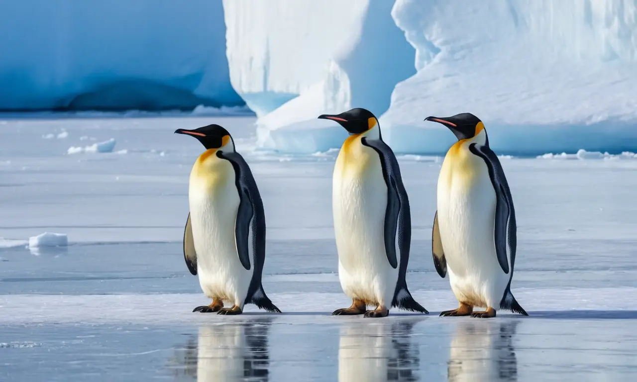 Pingüinos emperadores en un paisaje helado