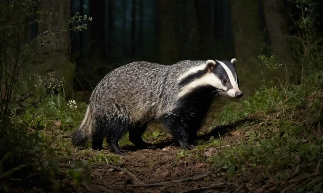 Tejón elegante en un bosque iluminado