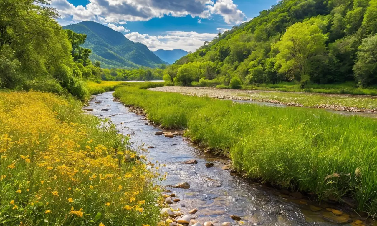 Río sereno rodeado de naturaleza vibrante