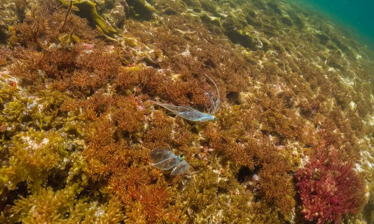 Larvas nadan en un vibrante ecosistema marino