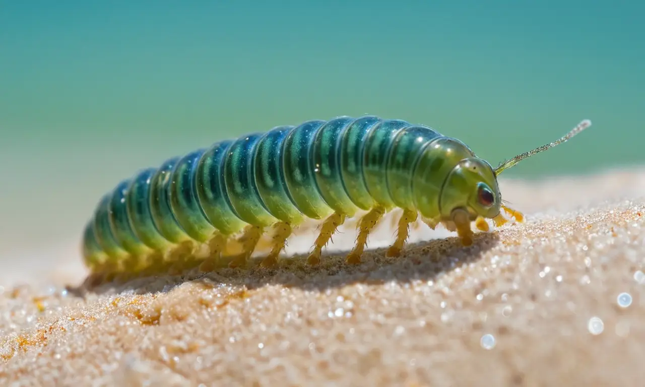 Cerca de una larva de cipro, brilla