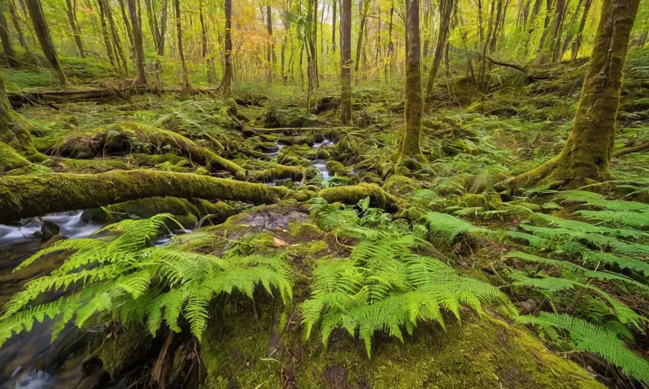 Bosque vibrante con fauna y flora armoniosa