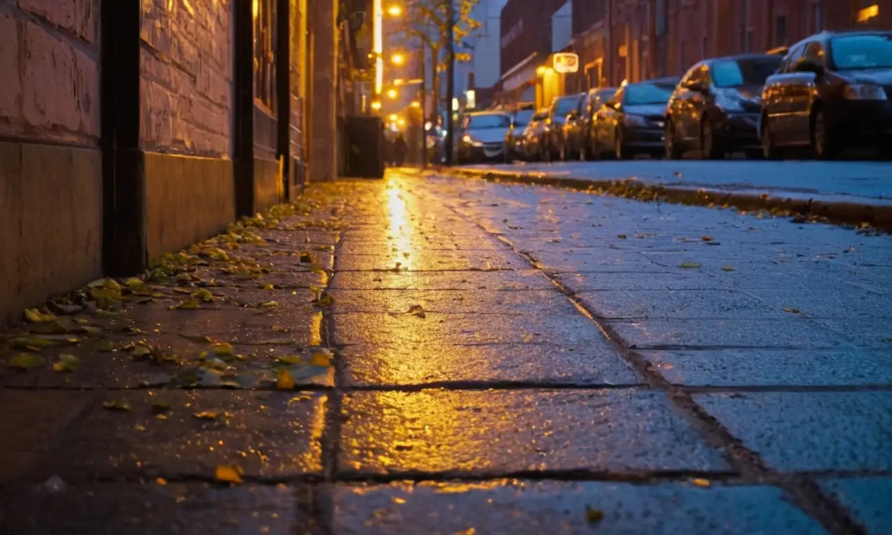 Escena urbana al anochecer con contrastes