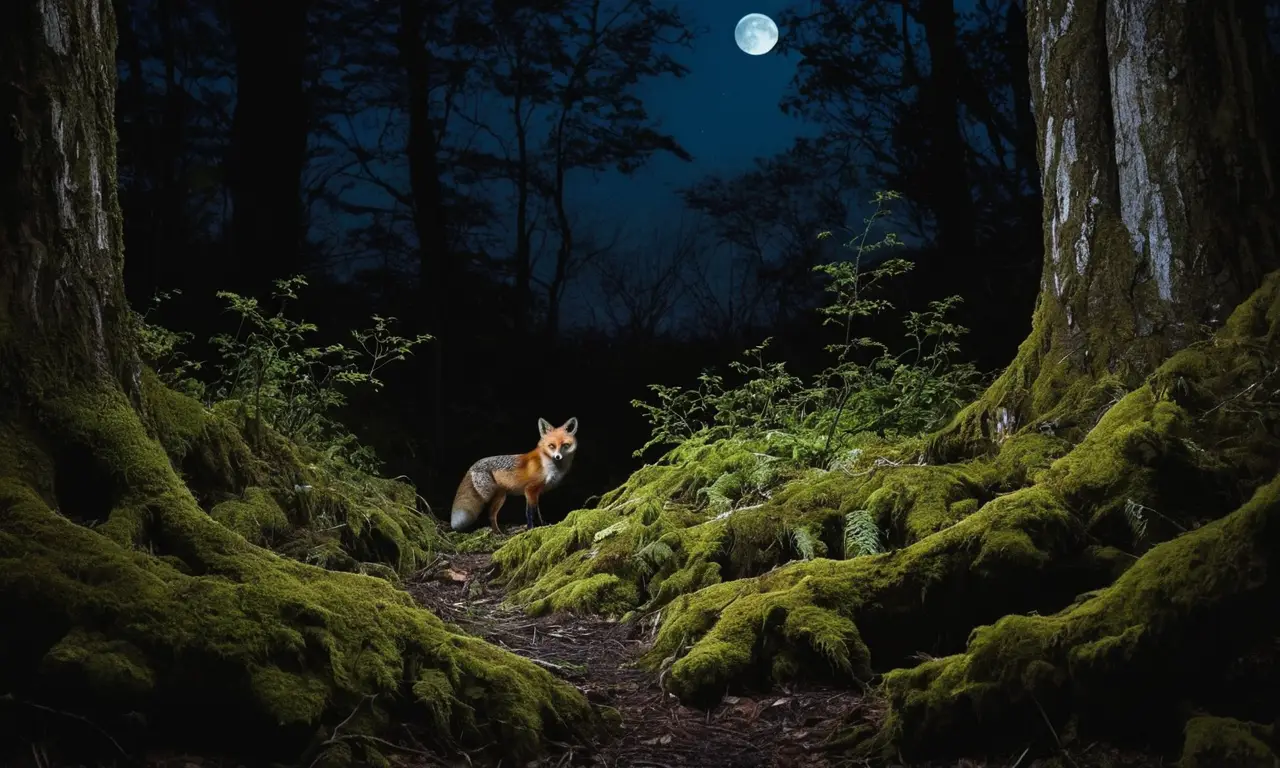Bosque nocturno iluminado por la luna
