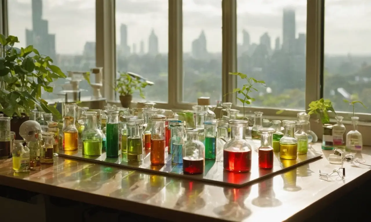 Laboratorio caótico, luces suaves y ciencia inquietante