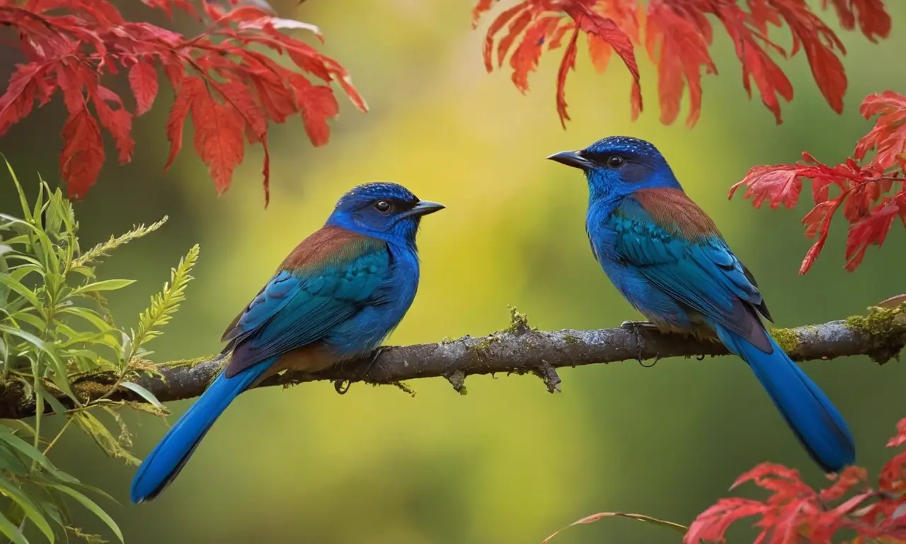 Selva vibrante con aves mating en armonía