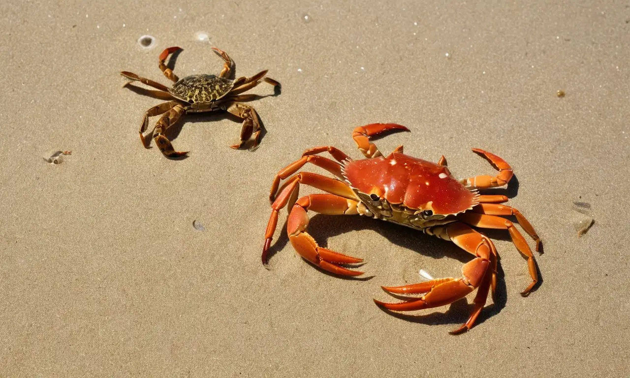 Crabs en una playa soleada y vibrante
