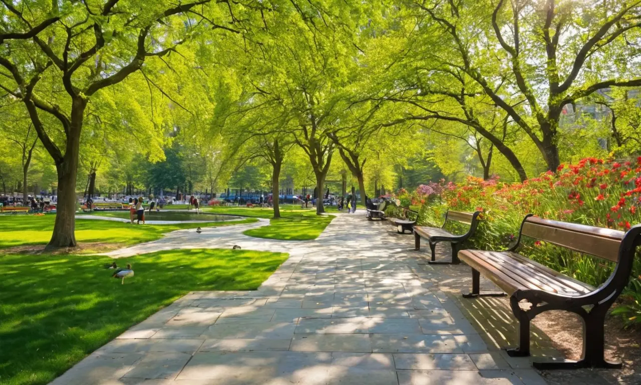 Parque urbano vibrante lleno de vida