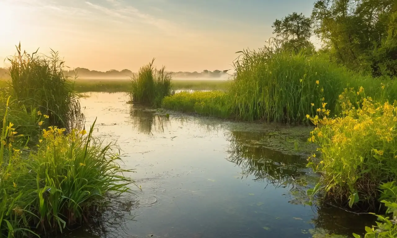 Naturaleza vibrante y tranquila junto al estanque