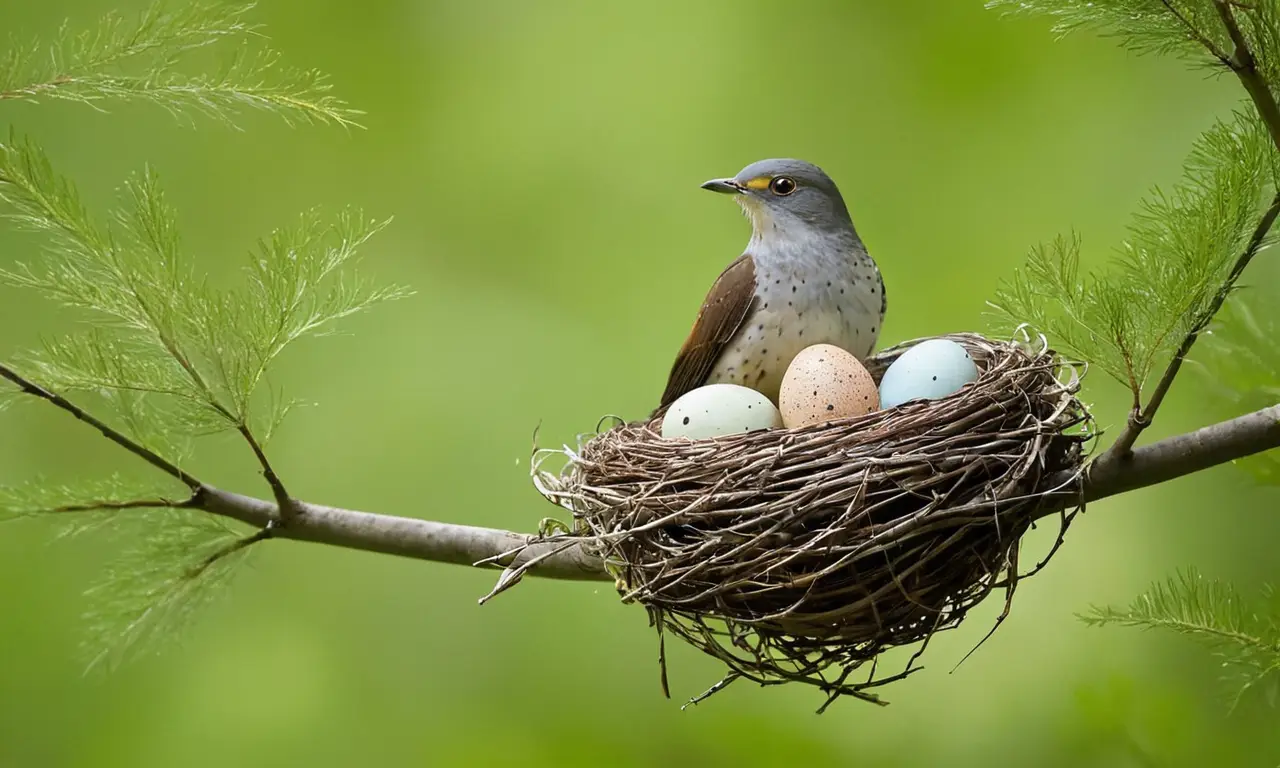 Un nido delicado con huevos en un árbol