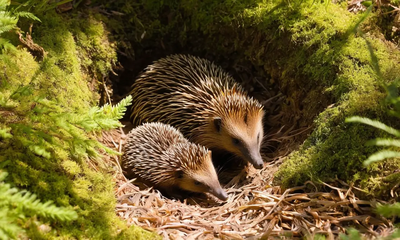 Una madre equidna cuida a sus puggles