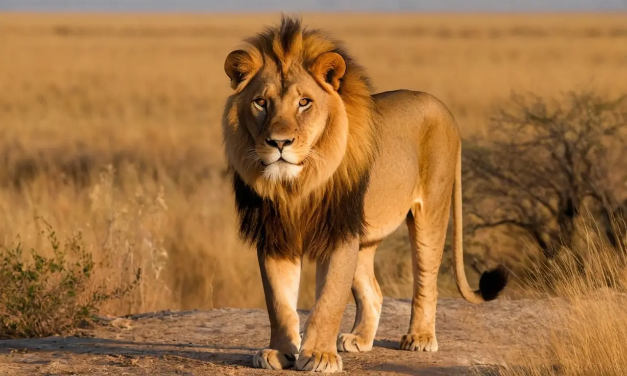 León majestuoso en la savannah dorada