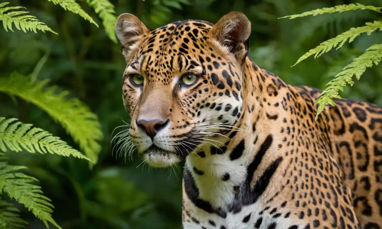 Un jaguar descansa en la jungla frondosa