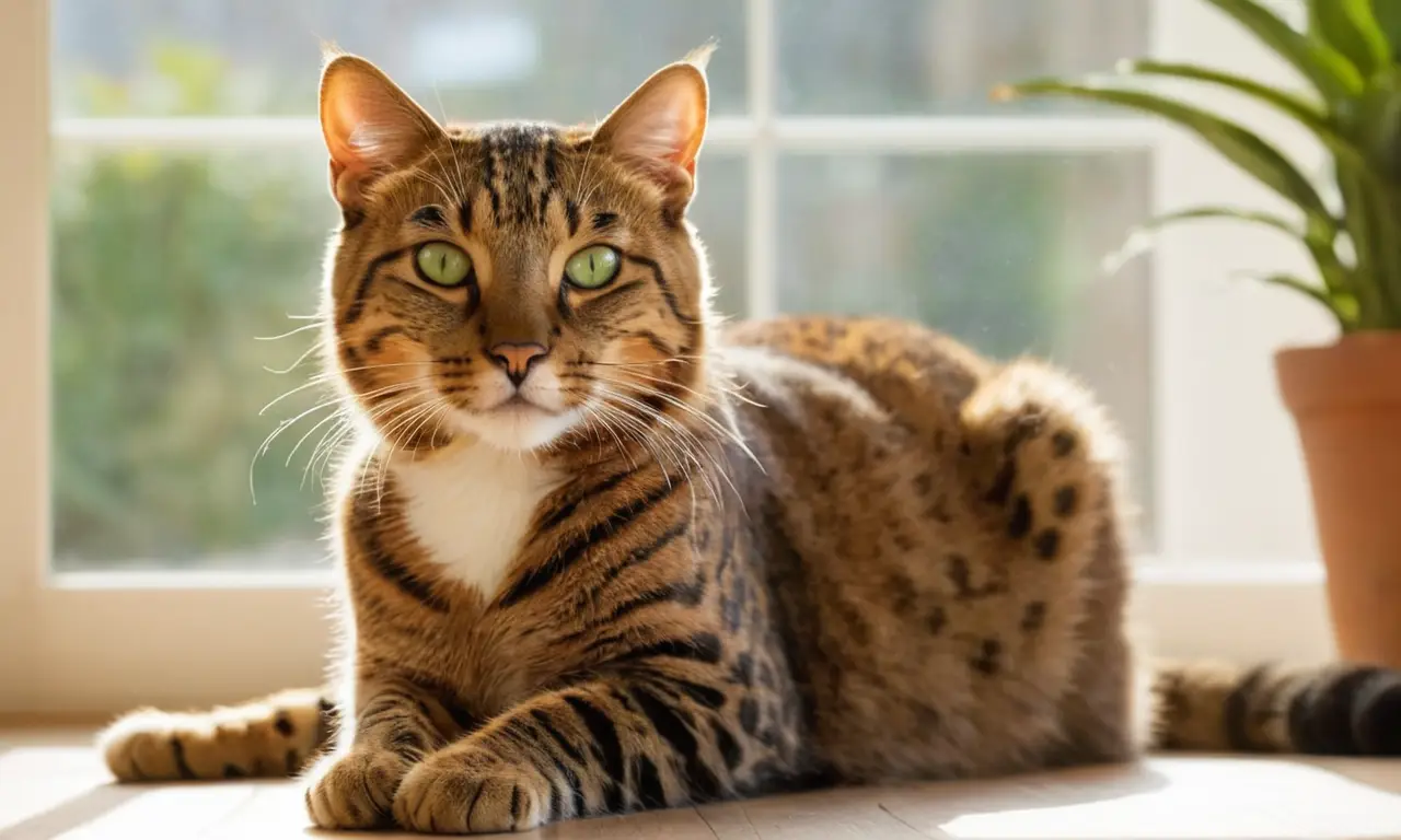 Gato elegante en habitación iluminada y serena
