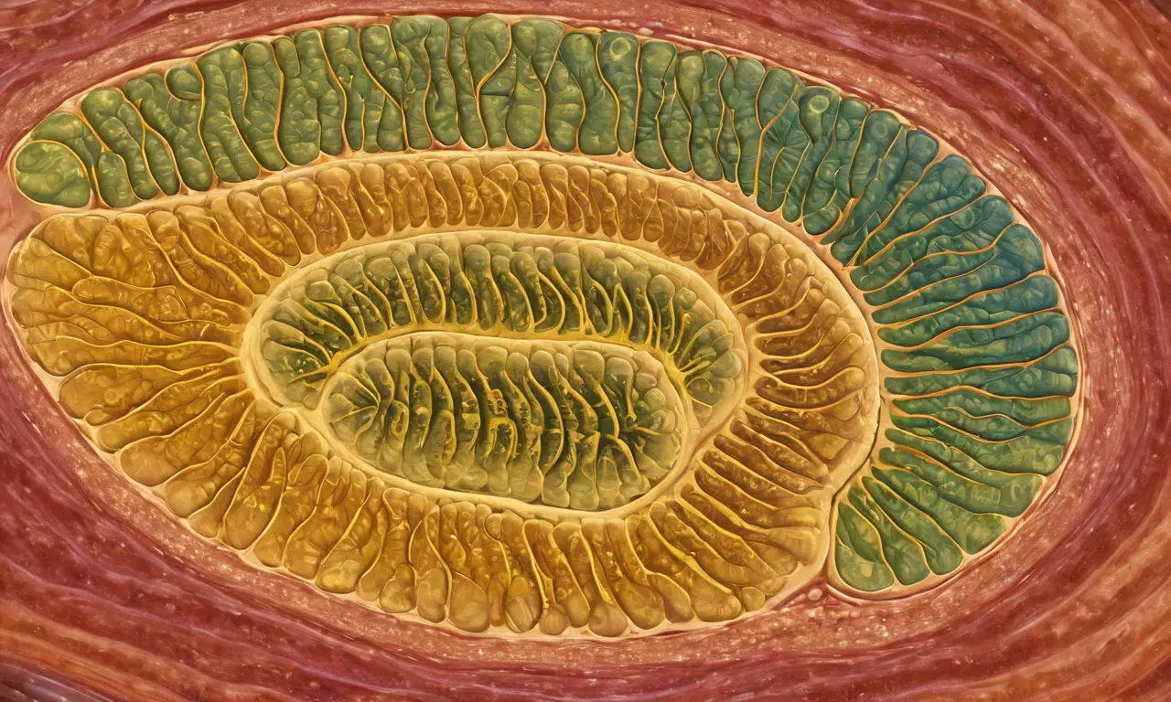 Mitochondrion con membranas y estructuras detalladas
