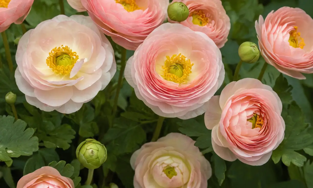Flores de ranúnculo en suaves tonos rosas