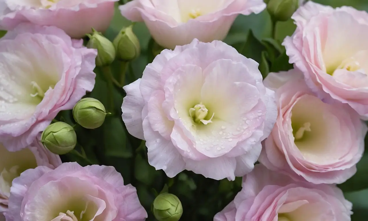 Flores de lisianthus en suaves tonos rosa