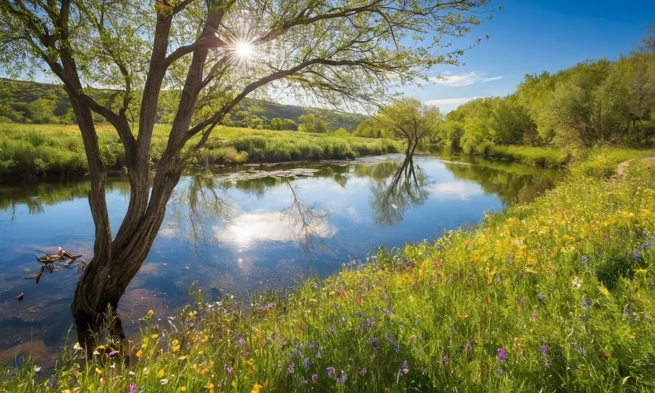 Río sereno refleja un ecosistema vibrante