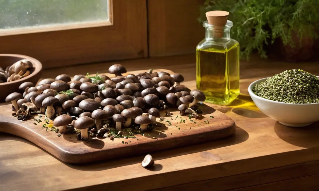 Cocina gourmet con setas y aceite de oliva