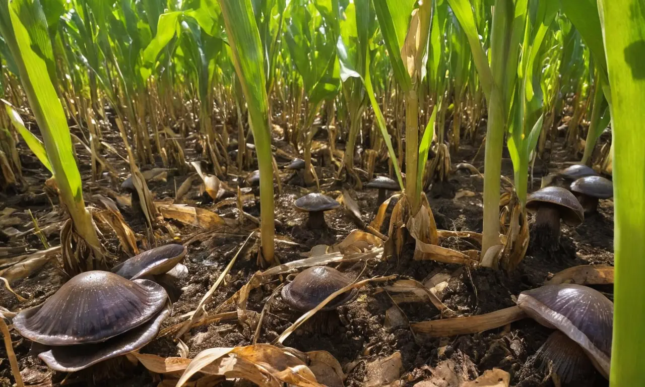 Huitlacoche y maiz en un paisaje rural