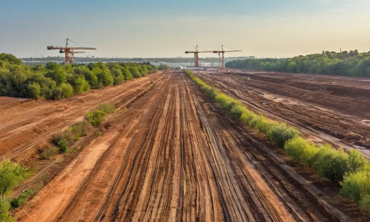 Paisaje sereno interrumpido por industria pesada