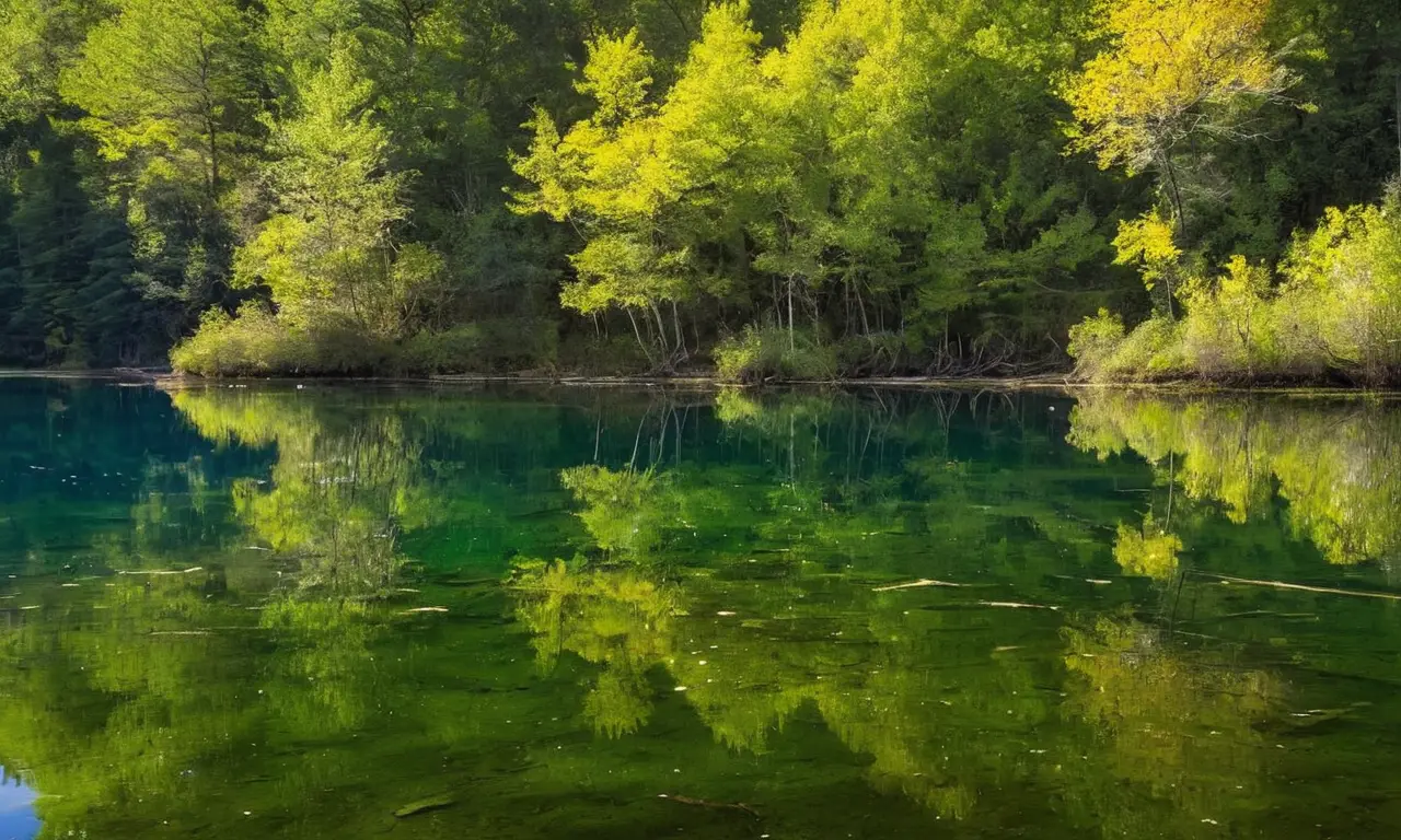 Lago sereno rodeado de naturaleza vibrante