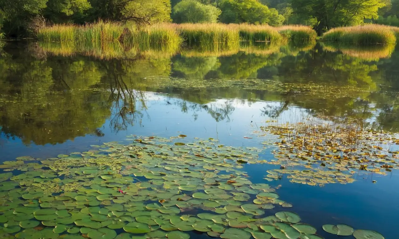 Lago sereno lleno de vida y color