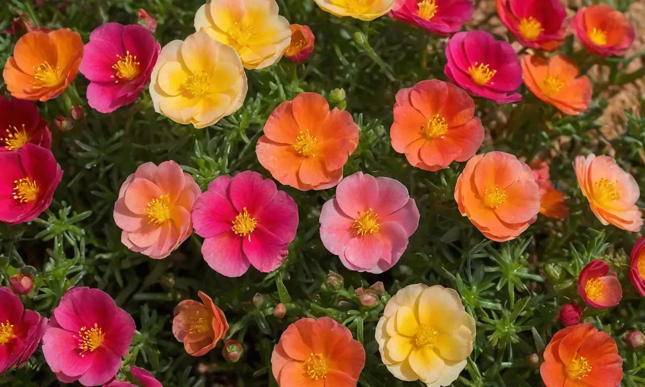 Flores de Portulaca vibrantes en un paisaje