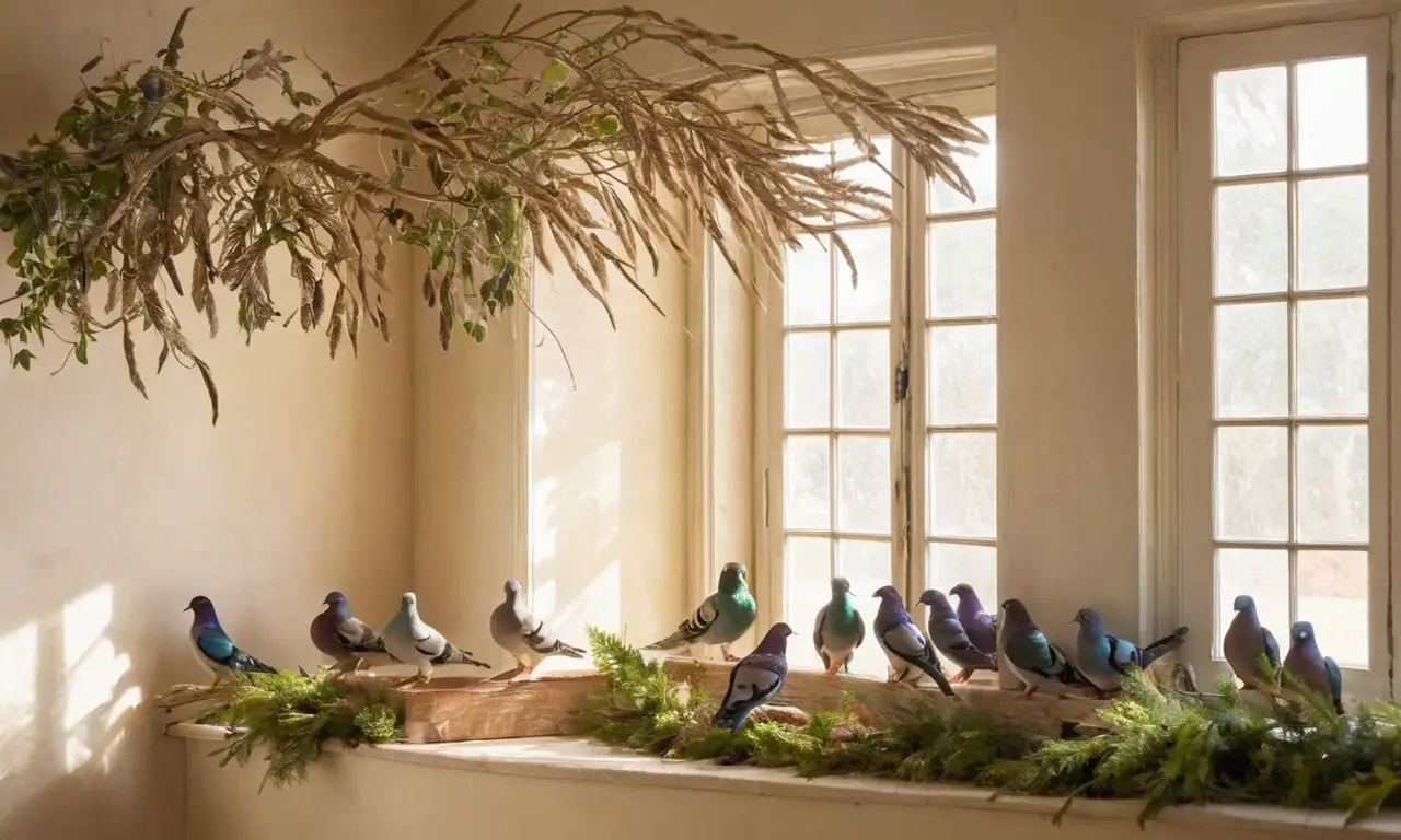 Pájaros coloridos en una habitación iluminada