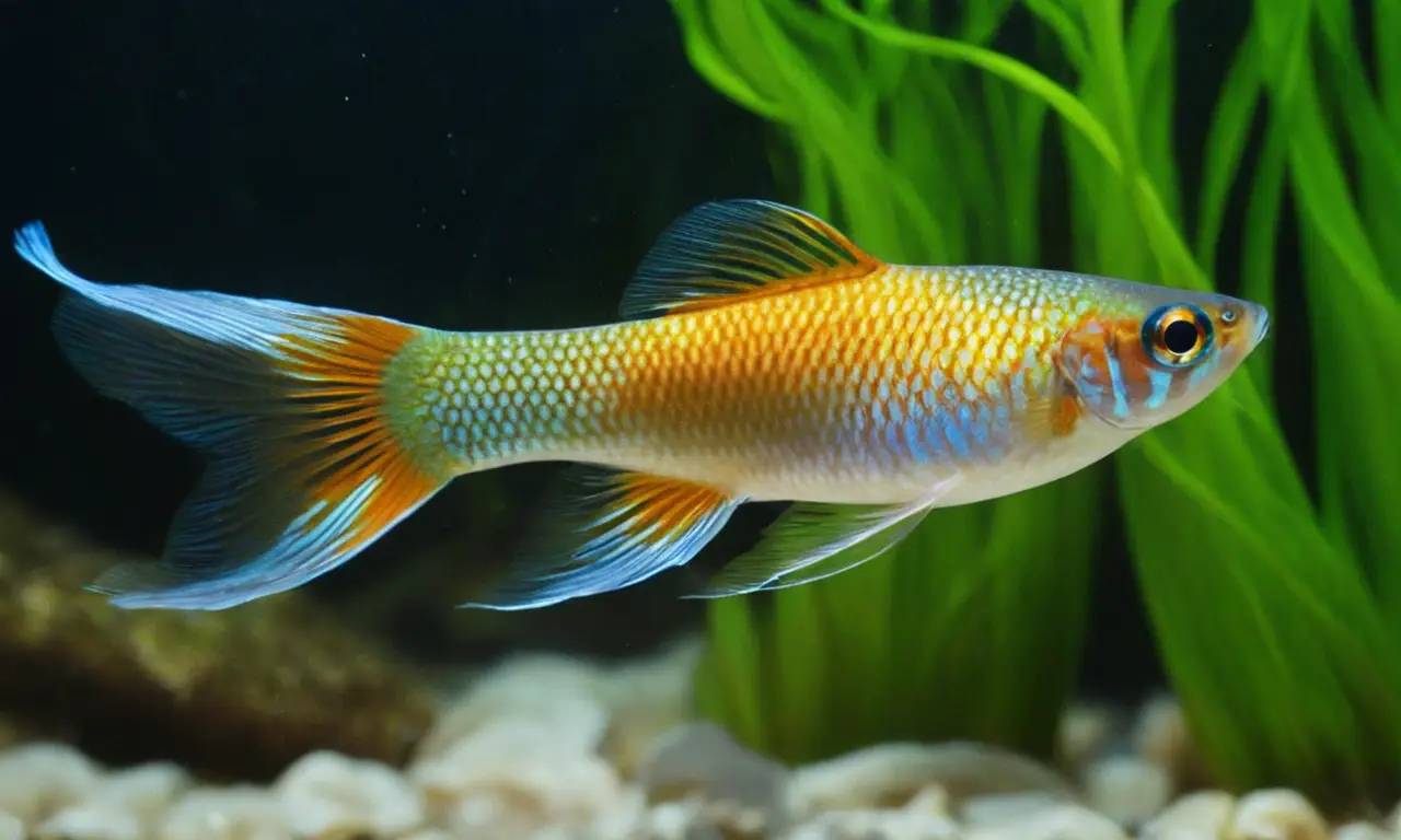 Guppy vibrante nada en un acuario sereno