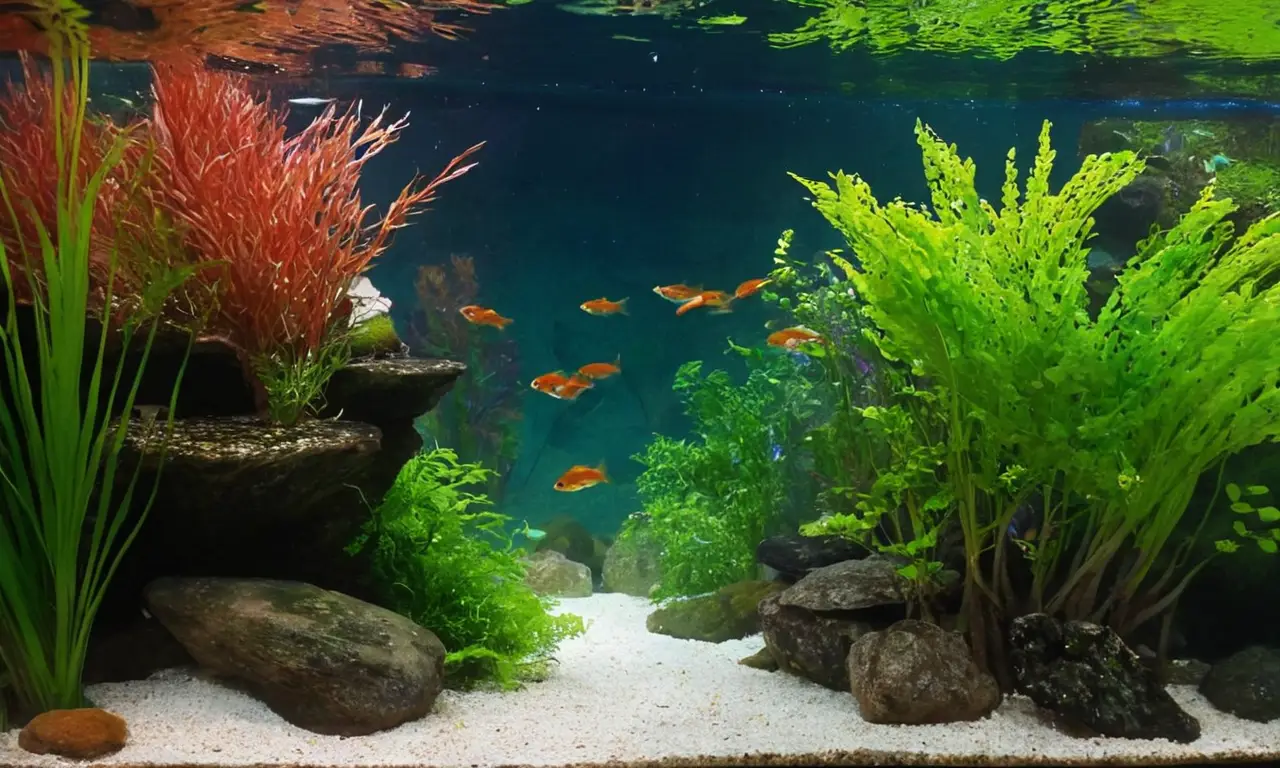 Acuario vibrante con plantas y peces coloridos