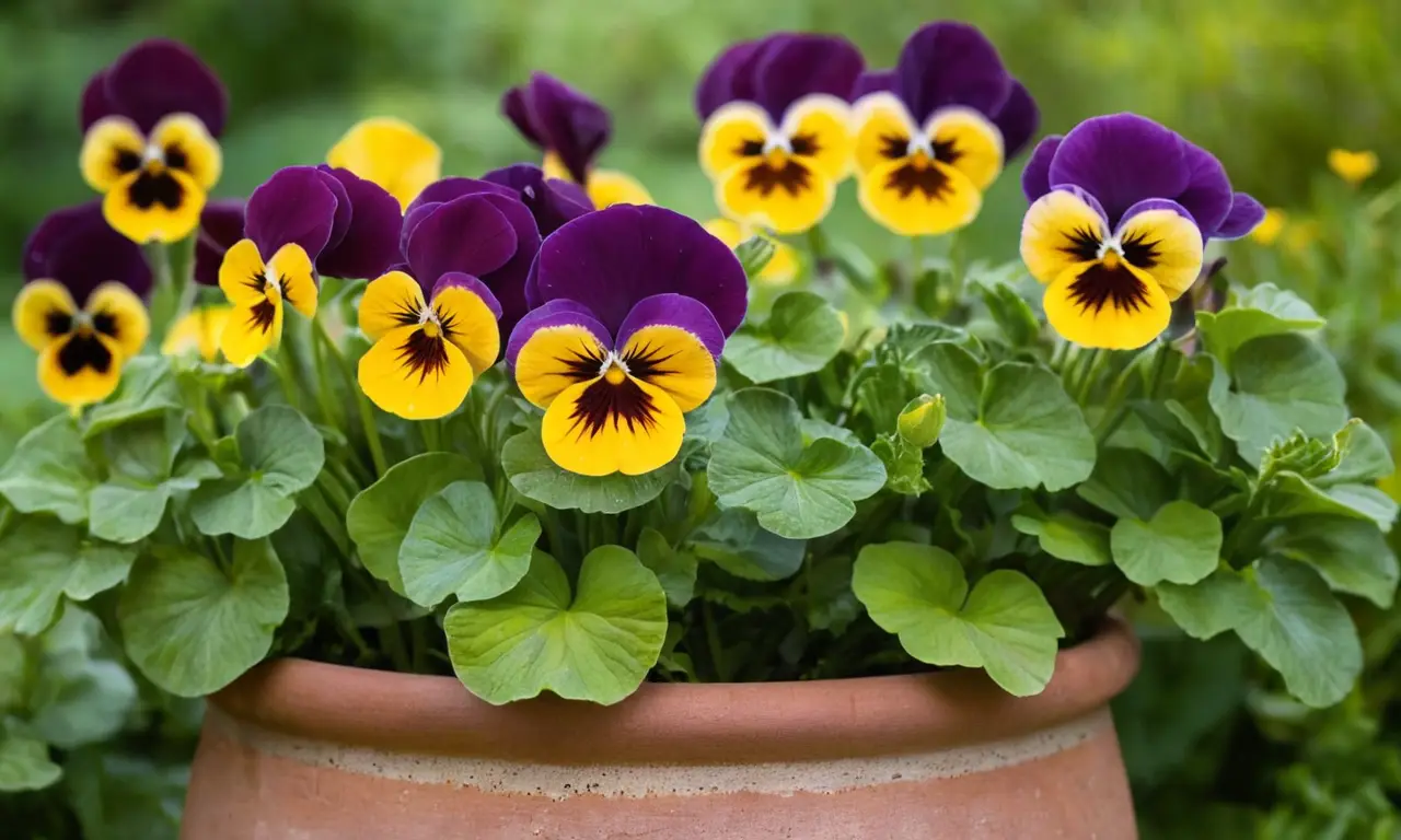 Flores de pensamientos vibrantes en un jardín
