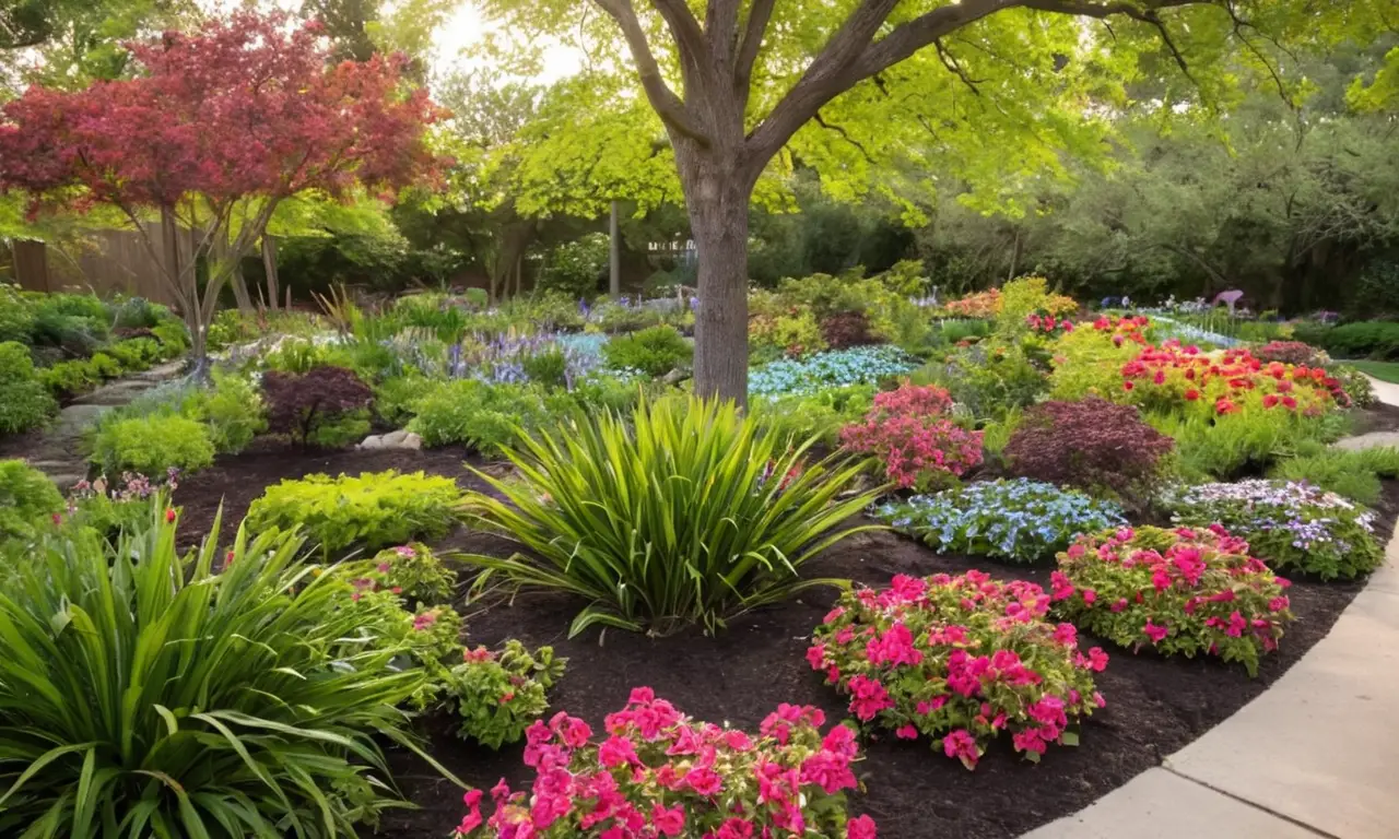 Jardín vibrante y sereno lleno de vida