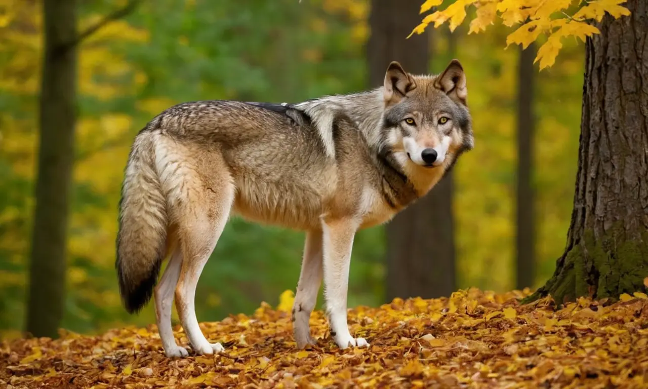 Un lobo solitario en un bosque denso
