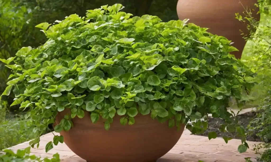 Plantas vibrantes en maceta terracota envejecida