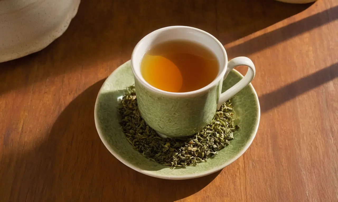 Taza de té de boldo en ambiente acogedor