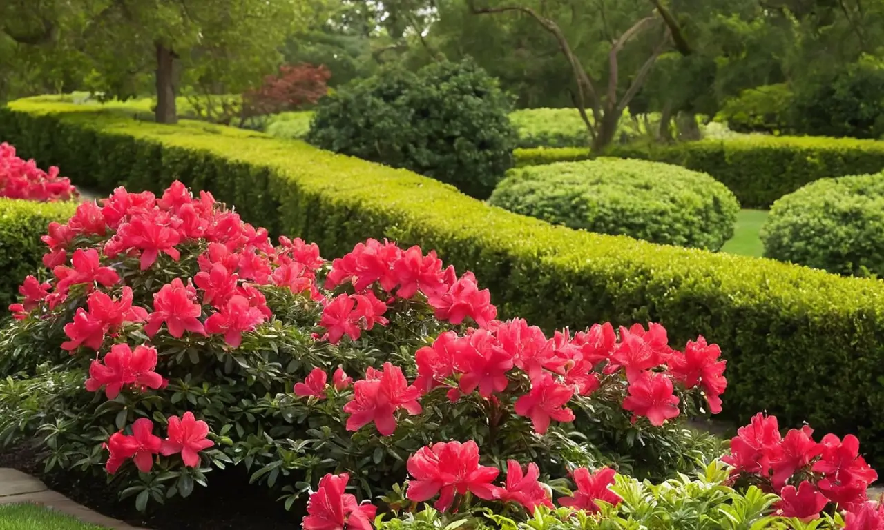 Jardín vibrante de azaleas bajo el sol