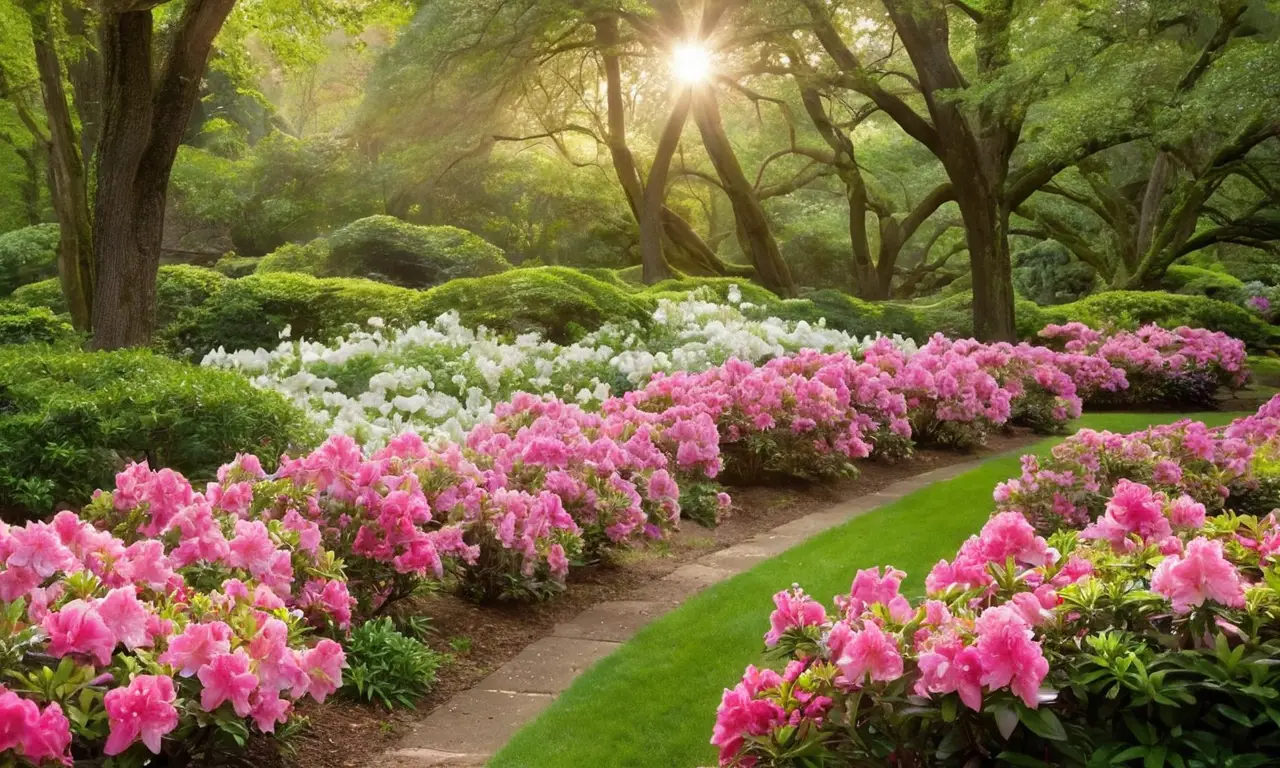 Jardín sereno de azaleas vibrantes y detalladas