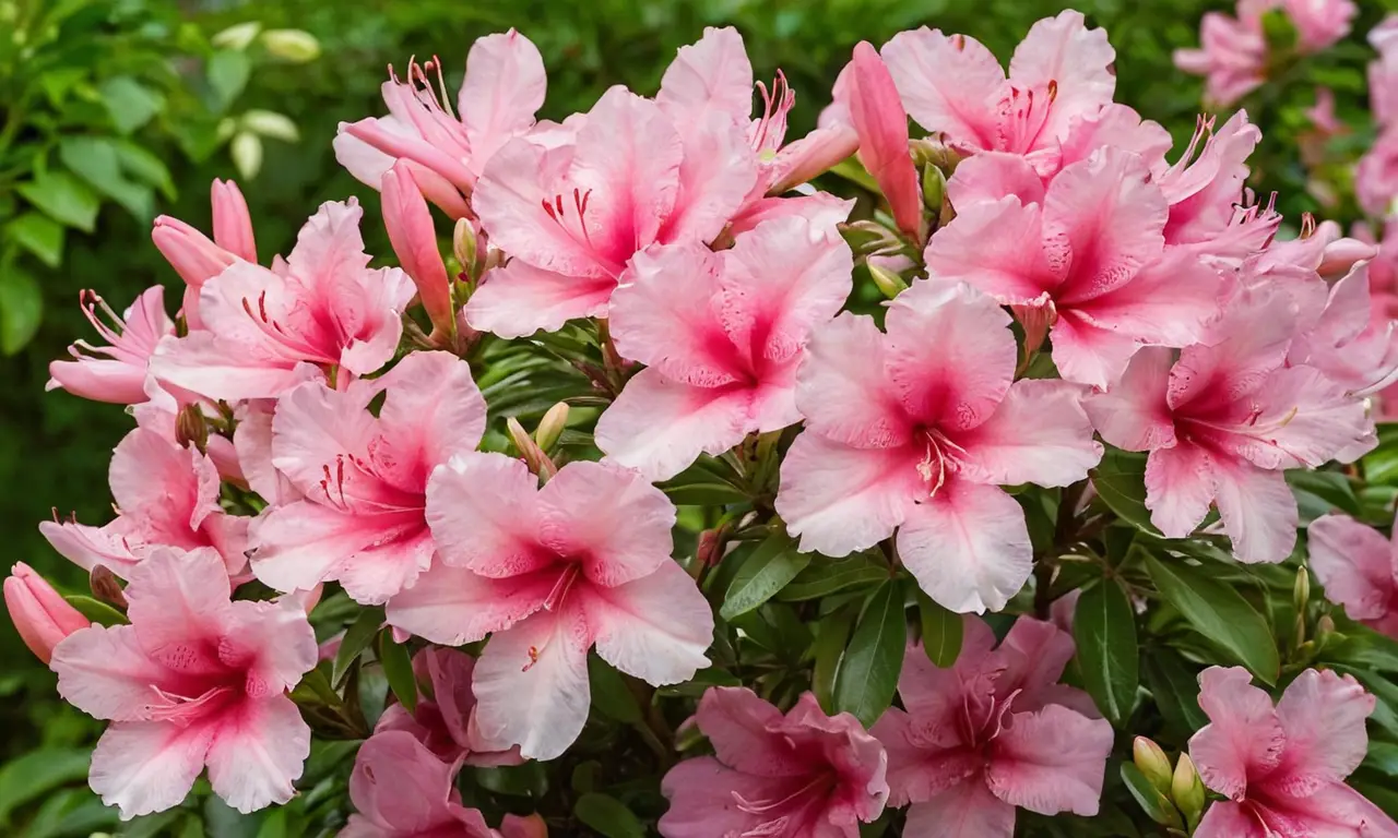 Jardín de azaleas vibrantes y tranquilas