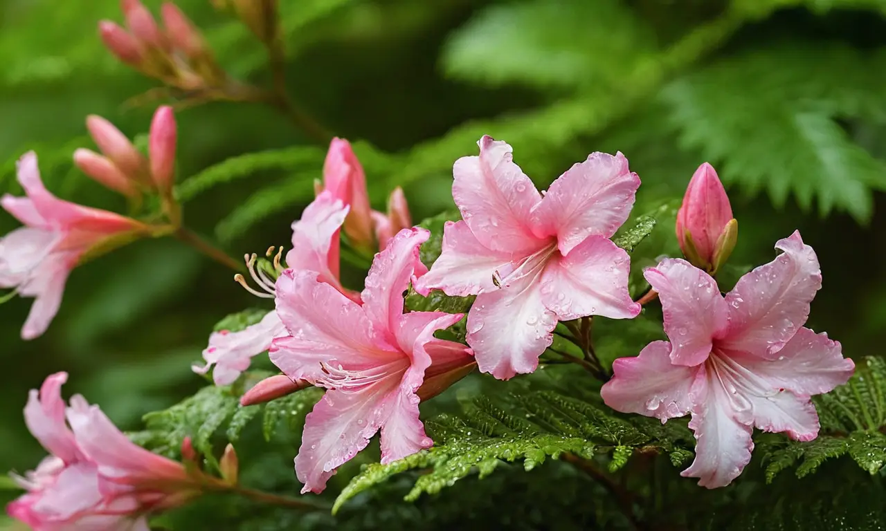 Flores de azalea brillan en un entorno natural