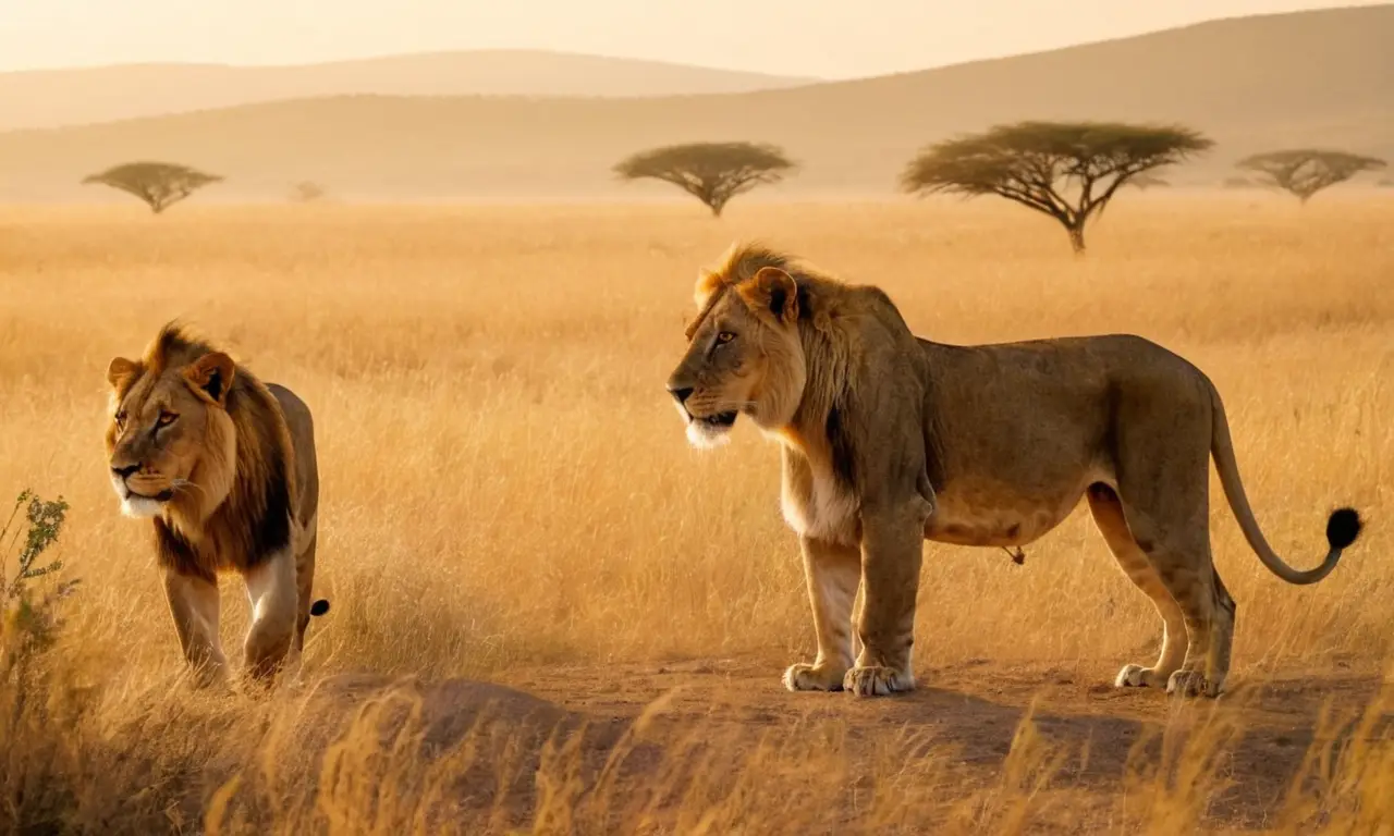Leones extintos en una savanna vibrante