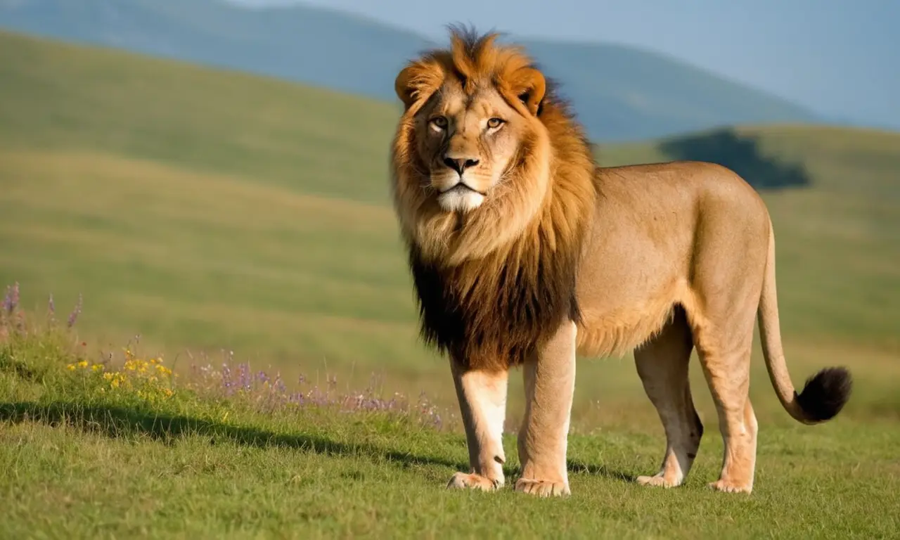 León majestuoso en un sereno paisaje natural