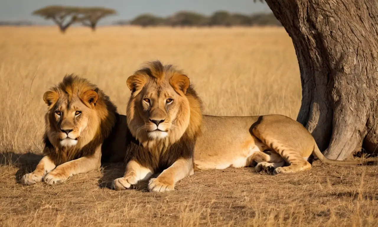 Leones descansan en una tranquila sabana