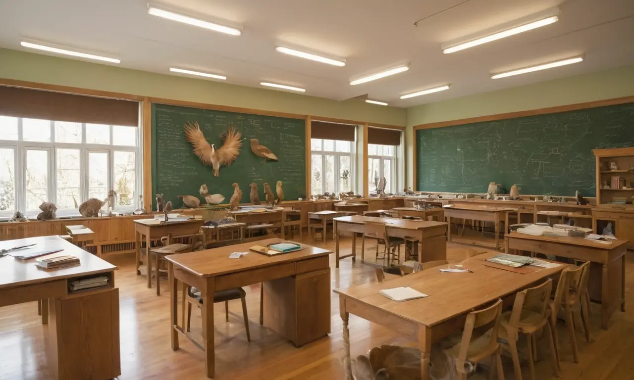 Aula zoológica iluminada y organizada